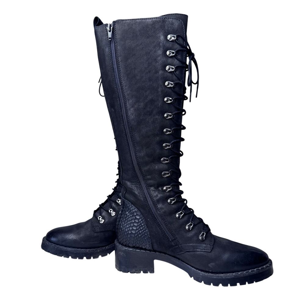 Vintage Foundry Co. | Black Henrietta Leather Knee High Lace Up Boots - Picture 2 of 6